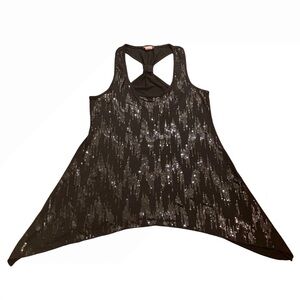Wet Seal Black Sequin Tank Top Small Made USA Y2K Handkerchief Hem Racerback